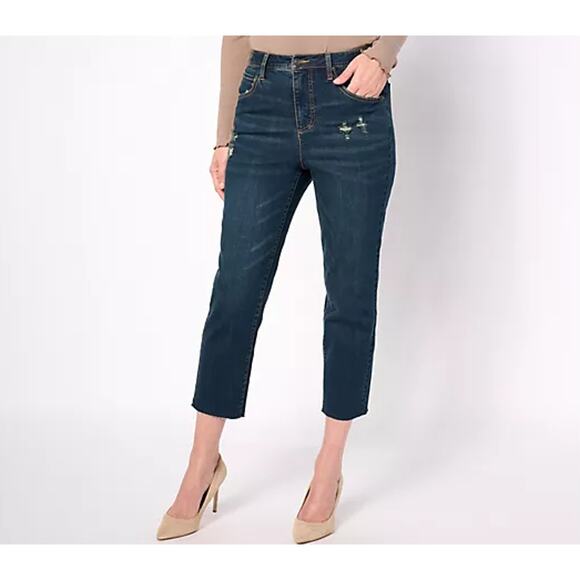 Studio Park Jeans Womens 10 Blue Amy Stran Regular Distressed Hem Indigo - Picture 1 of 12